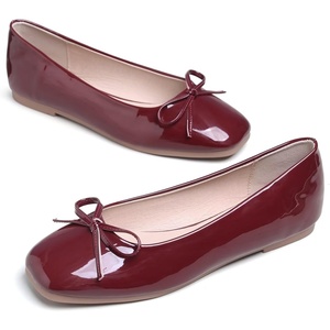 image:imageHee grand Womens Ballet Flats Bowknot Square Toe Dressy Flat Shoes for Casual Work Comfort Slip On FlatsPatent Leatherwine Red