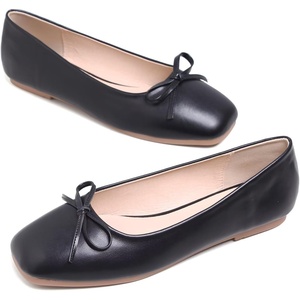 image:imageHee grand Womens Ballet Flats Bowknot Square Toe Dressy Flat Shoes for Casual Work Comfort Slip On FlatsPublack