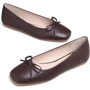 image:imageHee grand Womens Ballet Flats Bowknot Square Toe Dressy Flat Shoes for Casual Work Comfort Slip On FlatsPubrown