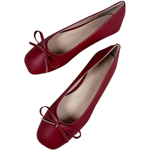 image:imageHee grand Womens Ballet Flats Bowknot Square Toe Dressy Flat Shoes for Casual Work Comfort Slip On FlatsPudark Red