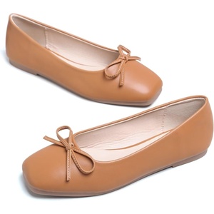 image:imageHee grand Womens Ballet Flats Bowknot Square Toe Dressy Flat Shoes for Casual Work Comfort Slip On FlatsPulight Brown