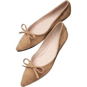 image:imageHee grand Womens BowKnot Ballet Flats Classic Pointy Toe Shallow Flats Casual SlipOn Loafers Comfort Walking Flats Faux Suede Dressy ShoesKhaki