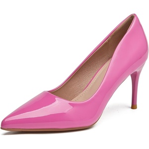 image:imageHee grand Womens Classic Pointed Toe Heel Pumps Fashion Candy Colors Patent Leather Heels Comfortable Mid Heel Work Shoes Stiletto Wedding Dress Shoes209pink