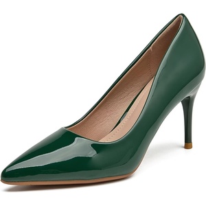 image:imageHee grand Womens Classic Pointed Toe Heel Pumps Fashion Candy Colors Patent Leather Heels Comfortable Mid Heel Work Shoes Stiletto Wedding Dress Shoes209green
