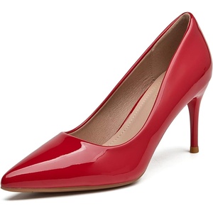 image:imageHee grand Womens Classic Pointed Toe Heel Pumps Fashion Candy Colors Patent Leather Heels Comfortable Mid Heel Work Shoes Stiletto Wedding Dress Shoes209red