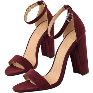 image:imageHee grand Womens Heels Closed Toe Ankle Strap Chunky Block High Heel Sandals Dress Evening Party Platform Pump ShoesSuedewine Red95cm