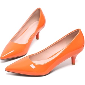 image:imageHee grand Womens Kitten Heels Pumps Classic Low Heel Slip On Closed Pointed Toe Pumps Office Work Dress Pump Shoes084orange2 Inch