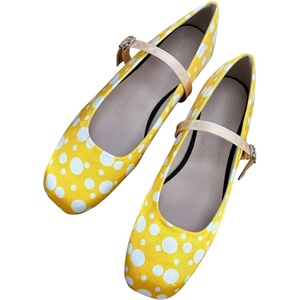 image:imageHee grand Womens Mary Jane Shoes Comfortable Square Toe Ankle Strap Ballet Flats Polka Dot Satin Dress ShoesYellow