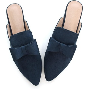 image:imageHee grand Womens Mules Bowknot Suede Comfortable Slip On Flats Closed Pointed Toe Backless Loafers Mules for Women004blue