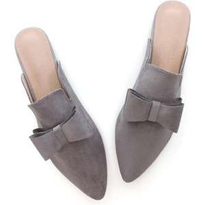 image:imageHee grand Womens Mules Bowknot Suede Comfortable Slip On Flats Closed Pointed Toe Backless Loafers Mules for Women004grey