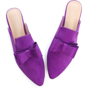 image:imageHee grand Womens Mules Bowknot Suede Comfortable Slip On Flats Closed Pointed Toe Backless Loafers Mules for Women004purple