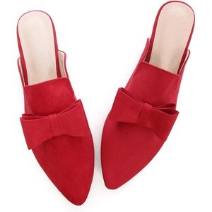 image:imageHee grand Womens Mules Bowknot Suede Comfortable Slip On Flats Closed Pointed Toe Backless Loafers Mules for Women004red