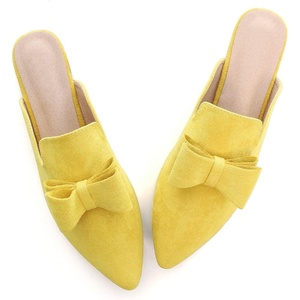 image:imageHee grand Womens Mules Bowknot Suede Comfortable Slip On Flats Closed Pointed Toe Backless Loafers Mules for Women004yellow