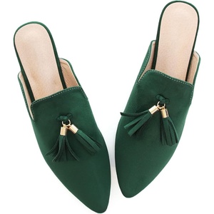 image:imageHee grand Womens Mules Bowknot Suede Comfortable Slip On Flats Closed Pointed Toe Backless Loafers Mules for Women005green