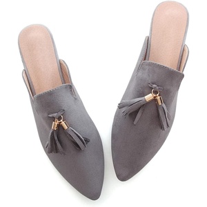 image:imageHee grand Womens Mules Bowknot Suede Comfortable Slip On Flats Closed Pointed Toe Backless Loafers Mules for Women005grey