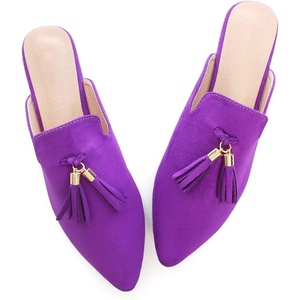 image:imageHee grand Womens Mules Bowknot Suede Comfortable Slip On Flats Closed Pointed Toe Backless Loafers Mules for Women005purple