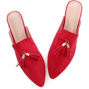 image:imageHee grand Womens Mules Bowknot Suede Comfortable Slip On Flats Closed Pointed Toe Backless Loafers Mules for Women005red