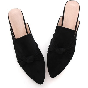 image:imageHee grand Womens Mules Bowknot Suede Comfortable Slip On Flats Closed Pointed Toe Backless Loafers Mules for Women006black