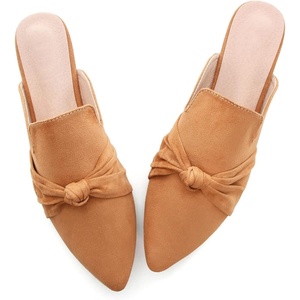 image:imageHee grand Womens Mules Bowknot Suede Comfortable Slip On Flats Closed Pointed Toe Backless Loafers Mules for Women006camel