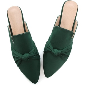 image:imageHee grand Womens Mules Bowknot Suede Comfortable Slip On Flats Closed Pointed Toe Backless Loafers Mules for Women006green