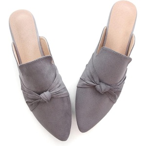 image:imageHee grand Womens Mules Bowknot Suede Comfortable Slip On Flats Closed Pointed Toe Backless Loafers Mules for Women006grey