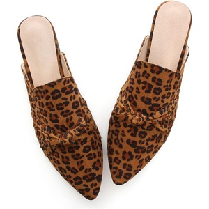 image:imageHee grand Womens Mules Bowknot Suede Comfortable Slip On Flats Closed Pointed Toe Backless Loafers Mules for Women006leopard Brown