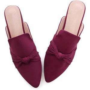image:imageHee grand Womens Mules Bowknot Suede Comfortable Slip On Flats Closed Pointed Toe Backless Loafers Mules for Women006wine Red