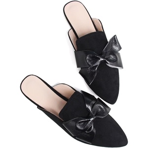 image:imageHee grand Womens Mules Bowknot Suede Comfortable Slip On Flats Closed Pointed Toe Backless Loafers Mules for Women062black