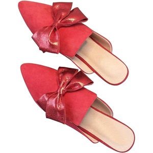 image:imageHee grand Womens Mules Bowknot Suede Comfortable Slip On Flats Closed Pointed Toe Backless Loafers Mules for Women062red