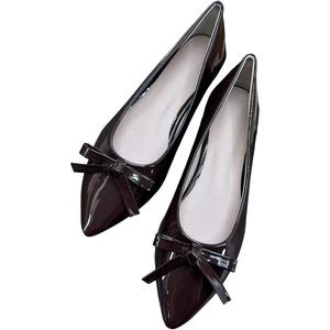 image:imageHee grand Womens Patent Leather Bow Ballet Flats Pointed Toe Slip On Flat Shoes Comfortable Dress Shoes for Work OfficeDark Brown