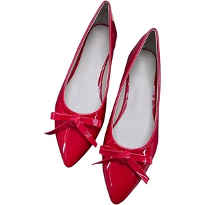 image:imageHee grand Womens Patent Leather Bow Ballet Flats Pointed Toe Slip On Flat Shoes Comfortable Dress Shoes for Work OfficeRed