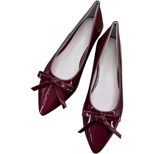 image:imageHee grand Womens Patent Leather Bow Ballet Flats Pointed Toe Slip On Flat Shoes Comfortable Dress Shoes for Work OfficeWine Red