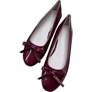 image:imageHee grand Womens Patent Leather Bow Ballet Flats Round Toe Slip On Flat Shoes Comfortable Dress Shoes for Work OfficeWine Red