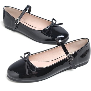 image:imageHee grand Womens Patent Leather Mary Jane Flats Round Toe Ballet Flats with Bow Knot Adjustable Buckle Ankle Strap Comfortable Dress Shoes for WorkBalck