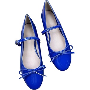 image:imageHee grand Womens Patent Leather Mary Jane Flats Round Toe Ballet Flats with Bow Knot Adjustable Buckle Ankle Strap Comfortable Dress Shoes for WorkBlue