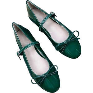 image:imageHee grand Womens Patent Leather Mary Jane Flats Round Toe Ballet Flats with Bow Knot Adjustable Buckle Ankle Strap Comfortable Dress Shoes for WorkGreen