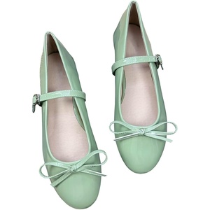 image:imageHee grand Womens Patent Leather Mary Jane Flats Round Toe Ballet Flats with Bow Knot Adjustable Buckle Ankle Strap Comfortable Dress Shoes for WorkLight Green