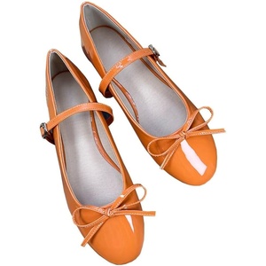 image:imageHee grand Womens Patent Leather Mary Jane Flats Round Toe Ballet Flats with Bow Knot Adjustable Buckle Ankle Strap Comfortable Dress Shoes for WorkOrange