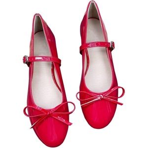 image:imageHee grand Womens Patent Leather Mary Jane Flats Round Toe Ballet Flats with Bow Knot Adjustable Buckle Ankle Strap Comfortable Dress Shoes for WorkRed