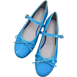 image:imageHee grand Womens Patent Leather Mary Jane Flats Round Toe Ballet Flats with Bow Knot Adjustable Buckle Ankle Strap Comfortable Dress Shoes for WorkSky Blue
