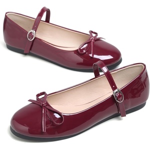 image:imageHee grand Womens Patent Leather Mary Jane Flats Round Toe Ballet Flats with Bow Knot Adjustable Buckle Ankle Strap Comfortable Dress Shoes for WorkWine Red