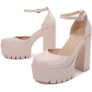 image:imageHee grand Womens Platform Heeled Sandals Closed Round Toe Ankle Buckle Strap Chunky High Heels Mary Janes Punk Style Pumps Fashion Party ShoesAapricot