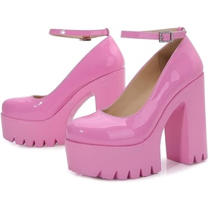 image:imageHee grand Womens Platform Heeled Sandals Closed Round Toe Ankle Buckle Strap Chunky High Heels Mary Janes Punk Style Pumps Fashion Party ShoesApink