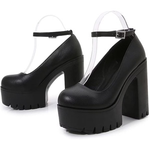 image:imageHee grand Womens Platform Heeled Sandals Closed Round Toe Ankle Buckle Strap Chunky High Heels Mary Janes Punk Style Pumps Fashion Party ShoesBblack Pu