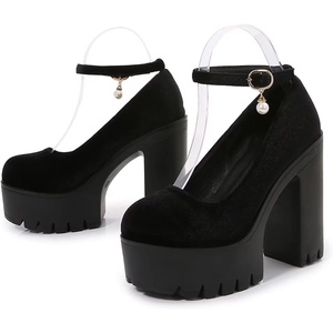 image:imageHee grand Womens Platform Heeled Sandals Closed Round Toe Ankle Buckle Strap Chunky High Heels Mary Janes Punk Style Pumps Fashion Party ShoesBblack Suede