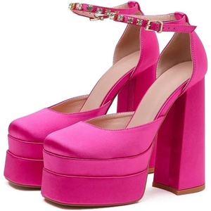 image:imageHee grand Womens Platform Heeled Sandals Closed Square Toe Ankle Buckle Strap Chunky High Heels Pumps Mary Janes Fashion Party Dress ShoesArosesatin