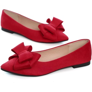 image:imageHee grand Womens Pointed Toe Flat Shoes Elegant Bow Knot Ballet Flats for Ladies Comfortable SlipOn LoafersRed