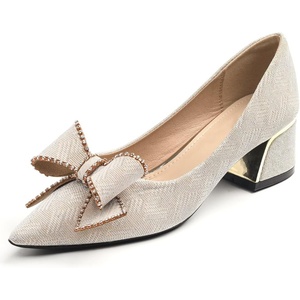 image:imageHee grand Womens Pointed Toe Rhinestone Bow Low Heel Pumps SlipOn Glitter Dress Shoes for Wedding Bridal Party Evening154apricot