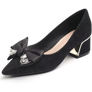 image:imageHee grand Womens Pointed Toe Rhinestone Bow Low Heel Pumps SlipOn Glitter Dress Shoes for Wedding Bridal Party Evening155black