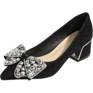 image:imageHee grand Womens Pointed Toe Rhinestone Bow Low Heel Pumps SlipOn Glitter Dress Shoes for Wedding Bridal Party Evening182black